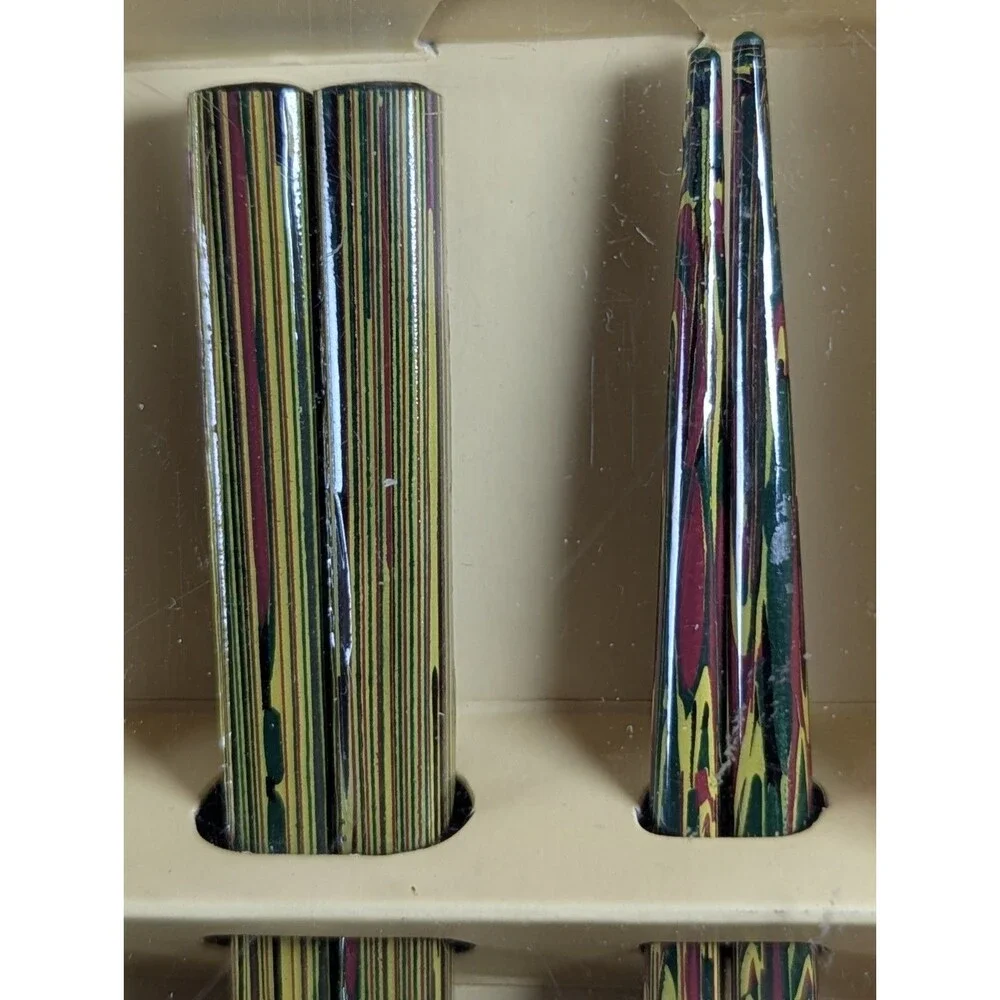VTG NIB Pier 1 Chopsticks Set - 4 Pairs Marbled Striped Black Burgundy Yellow